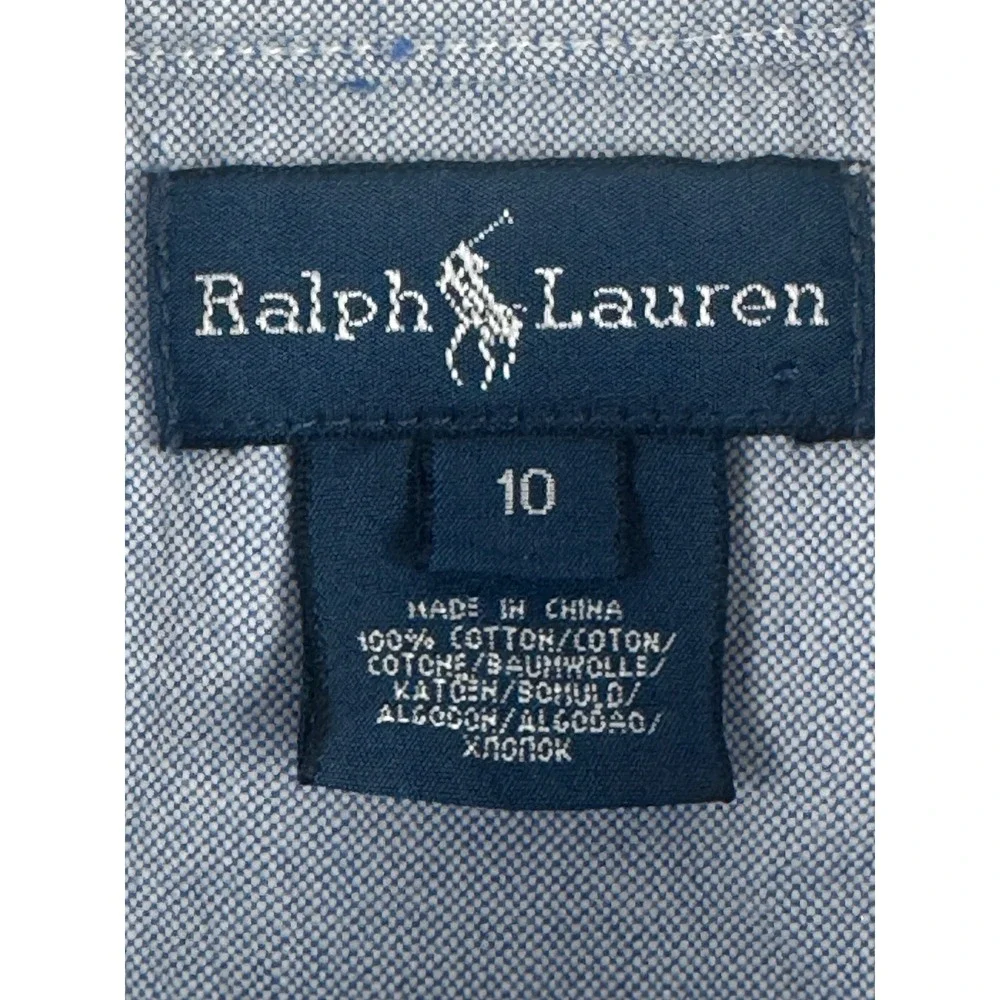 Ralph Lauren Boys Light Blue Oxford Button Down Shirt‎ Size 10 Long Sleeve Pony